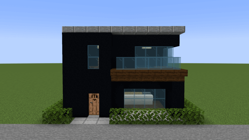 マイクラ建築：コンパクトでモダンな黒い家、正面から