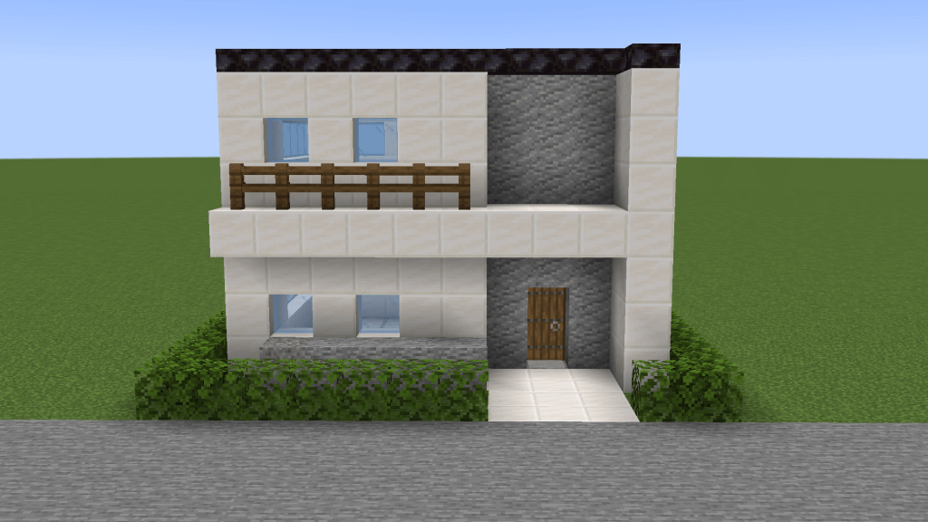 マイクラ建築：コンパクトでモダンな白と灰色のツートンカラーの家　正面