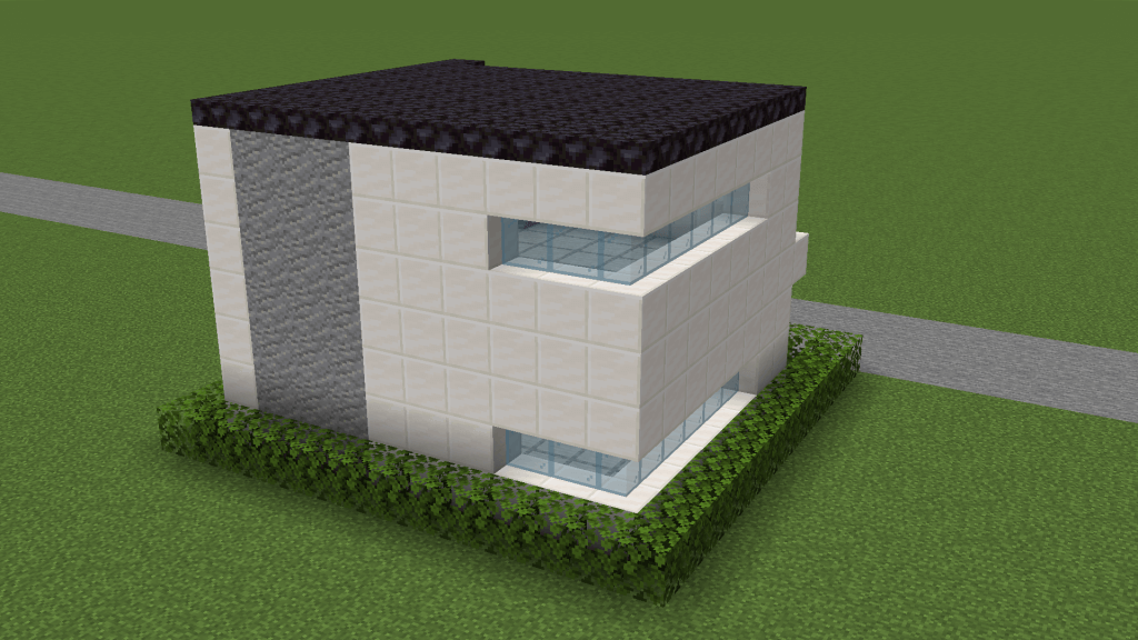 マイクラ建築：コンパクトでモダンな白と灰色のツートンカラーの家　背面