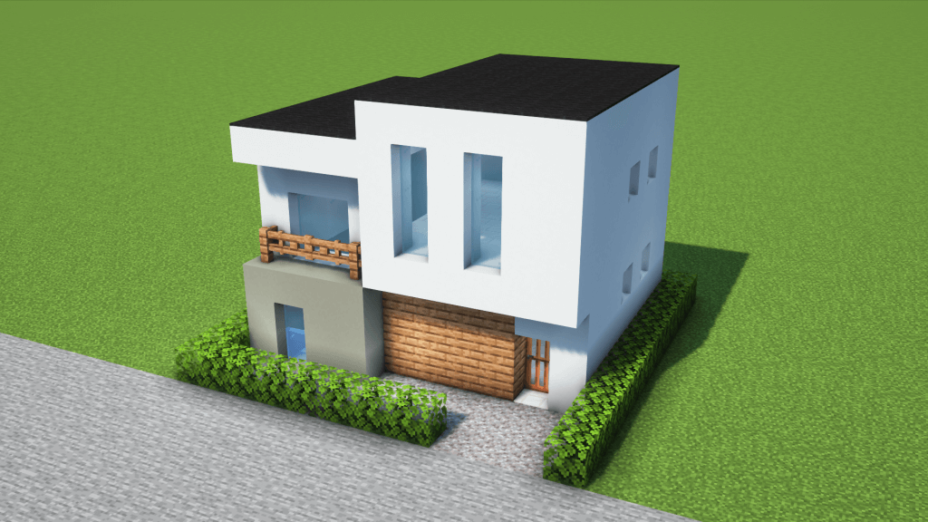 マイクラ建築：コンパクトでモダンな白と木目のツートンカラーの家