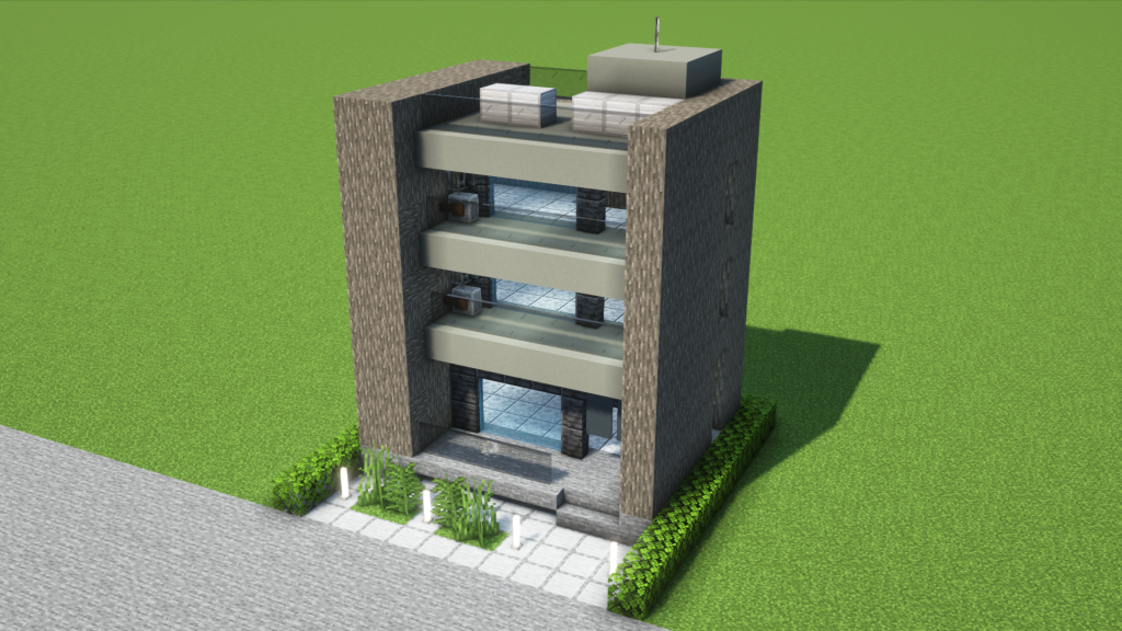 マイクラ建築：コンパクトでモダンなグレーのアパート