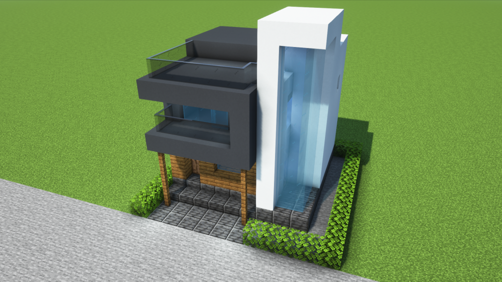 マイクラ建築：モダンなデザイナーズ風の家。水エレベーター付き