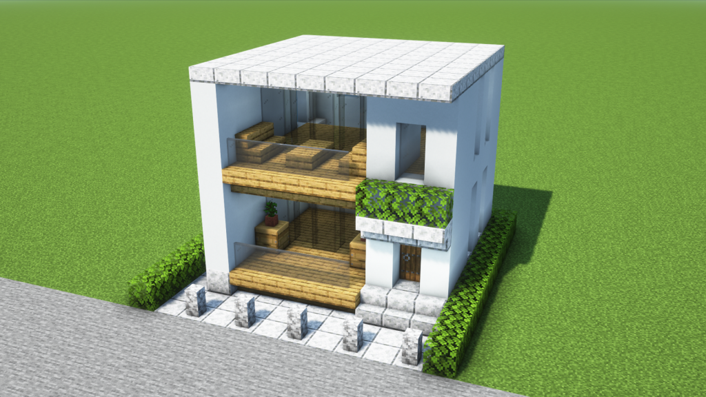 マイクラ建築：おしゃれでモダンな豆腐ハウス。大きく開放的な窓。簡単10×10