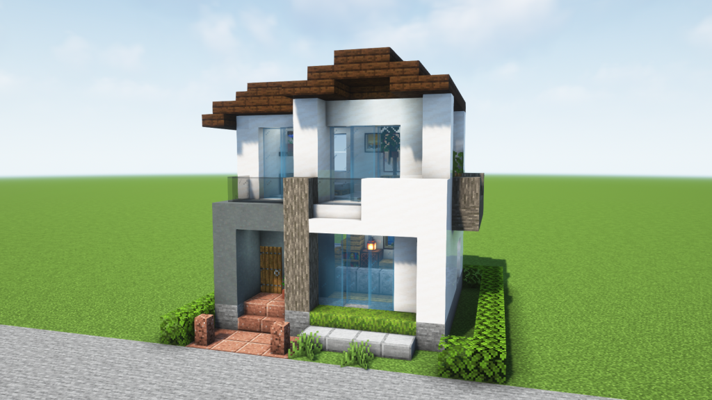マイクラ建築：おしゃれでモダンな家。2階建て内装付き。簡単10×10 No.45