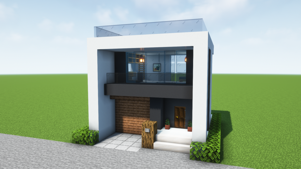 マイクラ建築：おしゃれでモダンな白黒の家。屋上付き。