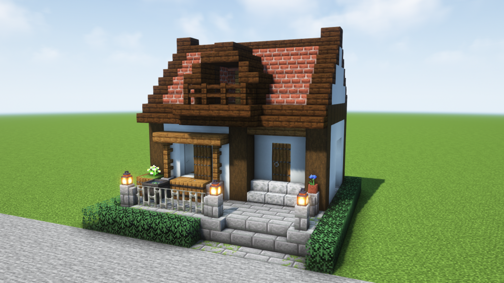 マイクラ建築：コンパクトなレンガ屋根の洋風の家。簡単10×10 No.60