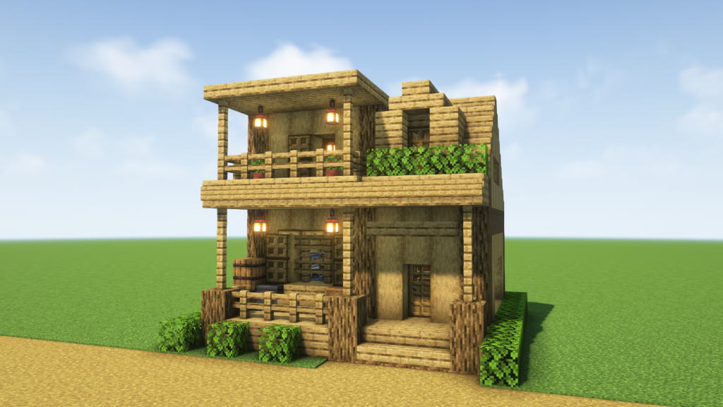 マイクラ建築：一種類の木材だけで作るサバイバル拠点に使える家。簡単10x10。