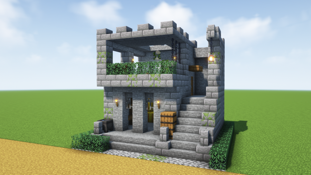 マイクラ建築：石だけで作る簡易な拠点として使える砦。簡単10x10。No.68