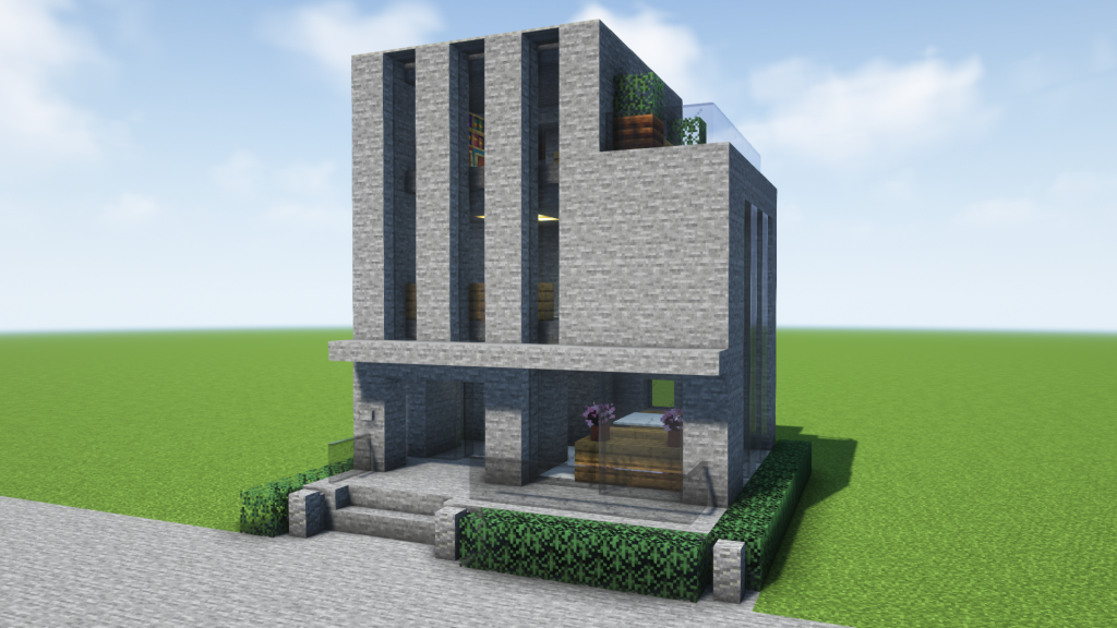 マイクラ建築：石だけで作るコンパクトなオフィスビル。簡単10x10。No.88