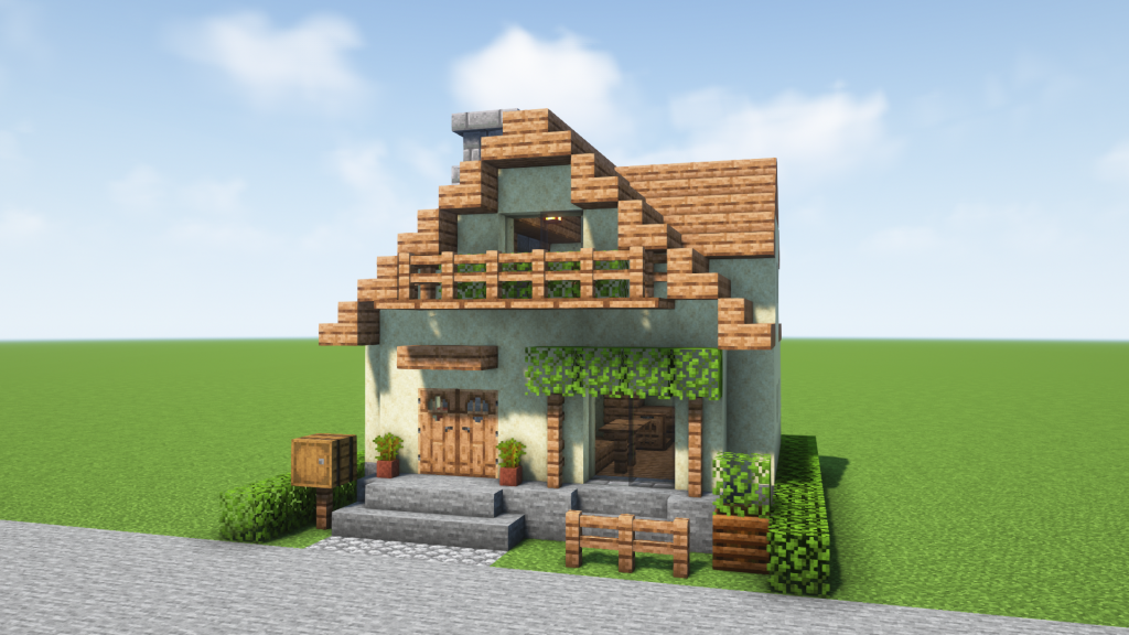 マイクラ建築：煙突と暖炉のあるおしゃれでシンプルな家。簡単10×10。