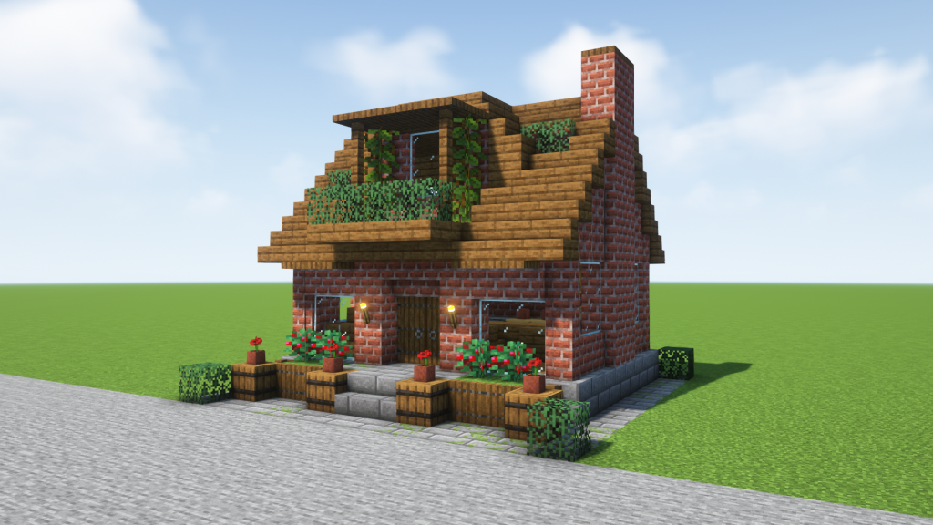 マイクラ建築：レンガと木で作る小さい家。簡単10×10。