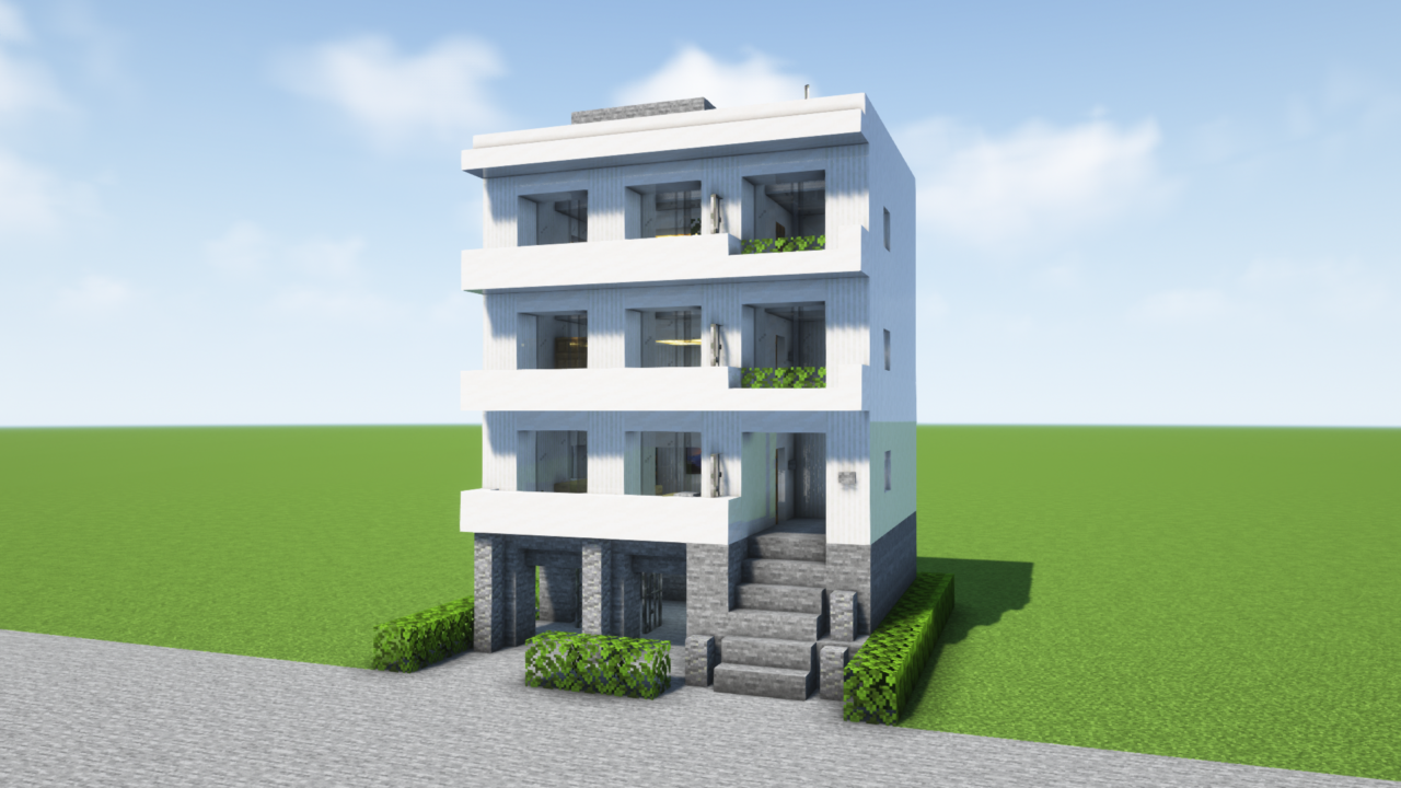 マイクラ建築：3階建ての小さなアパート。駐輪場付き。簡単10×10。