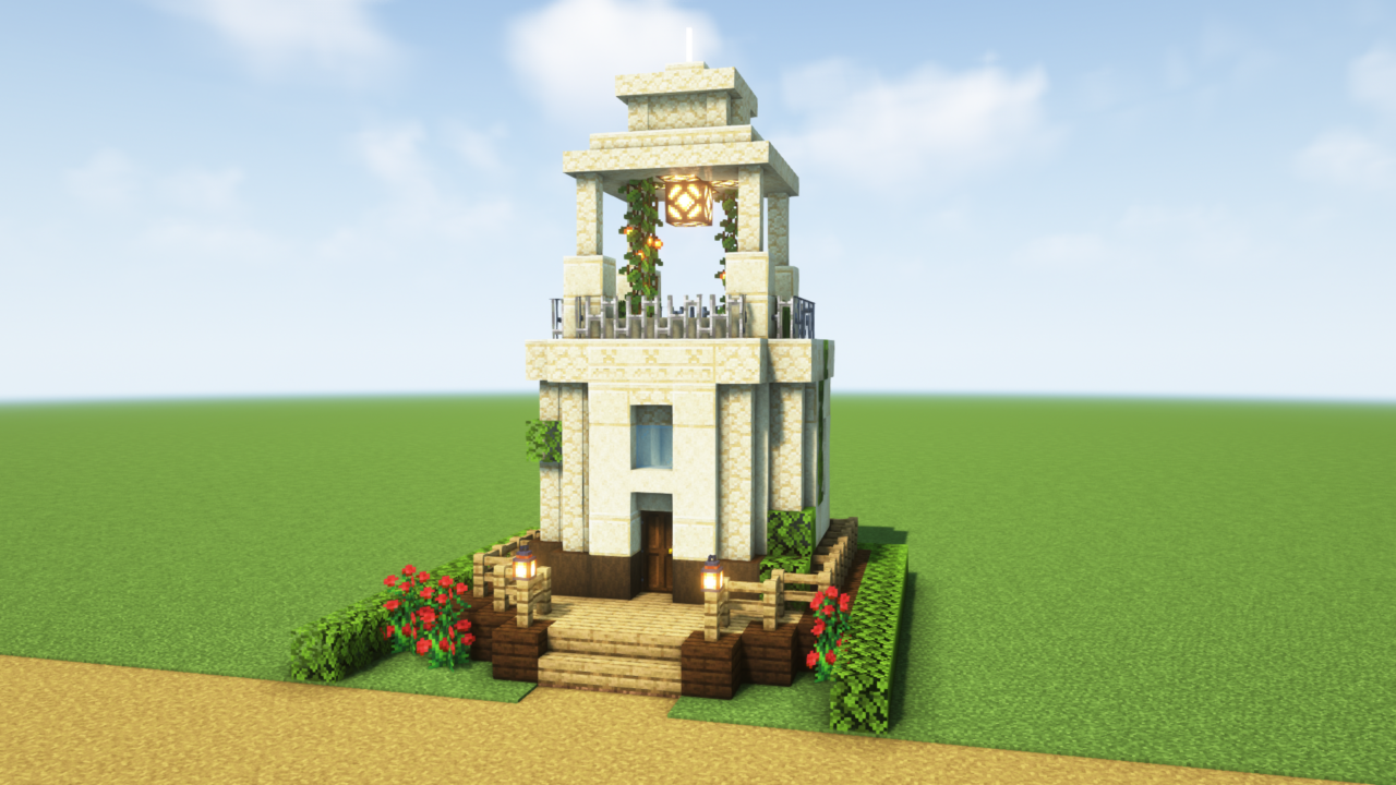 マイクラ建築：砂岩で作るファンタジー風の灯台。簡単10×10。