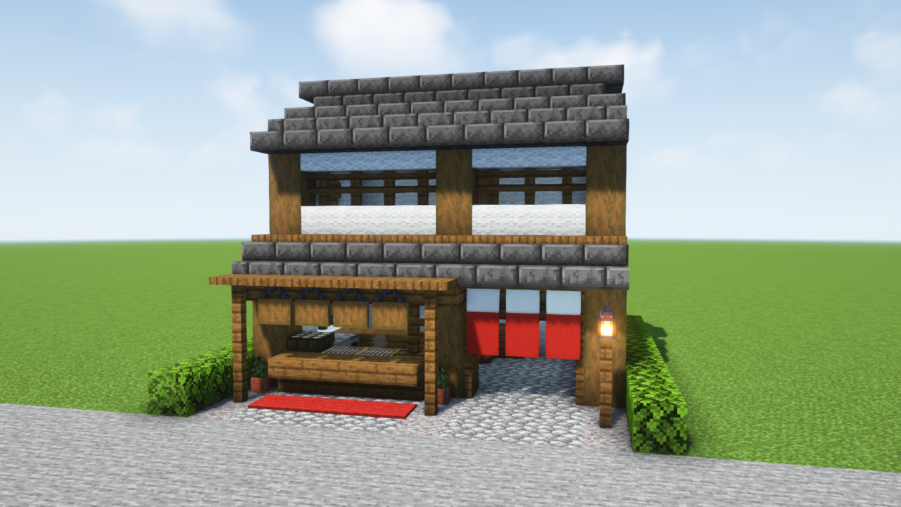 マイクラ建築：和風のお店。屋台風カウンター付き。簡単10×10。