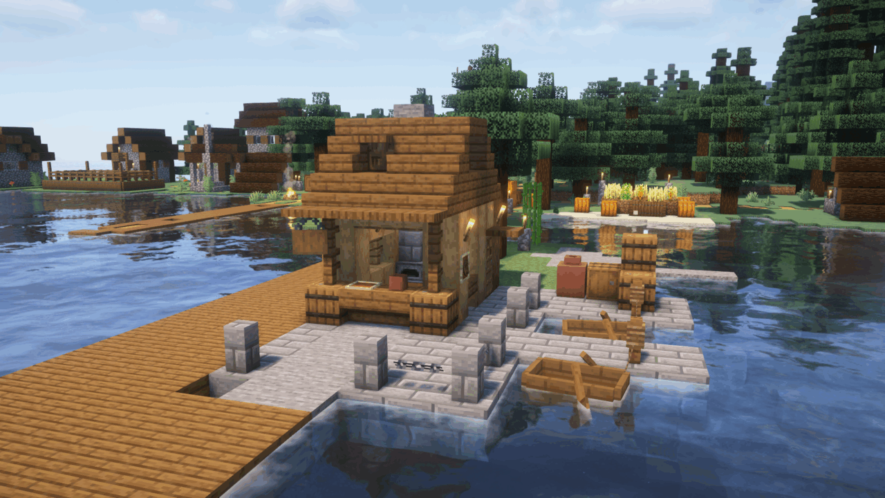マイクラ建築:小さな船着き場。貸しボート小屋付き。簡単10×10。