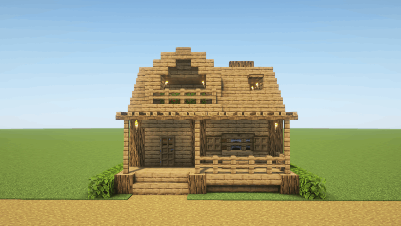 マイクラ初心者向けの木の家。正面から。