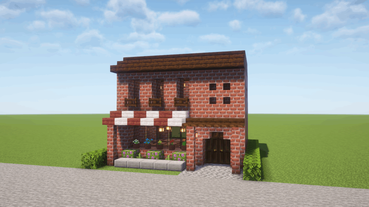 マイクラ建築:レンガで作る小さなカフェ。簡単10×10。