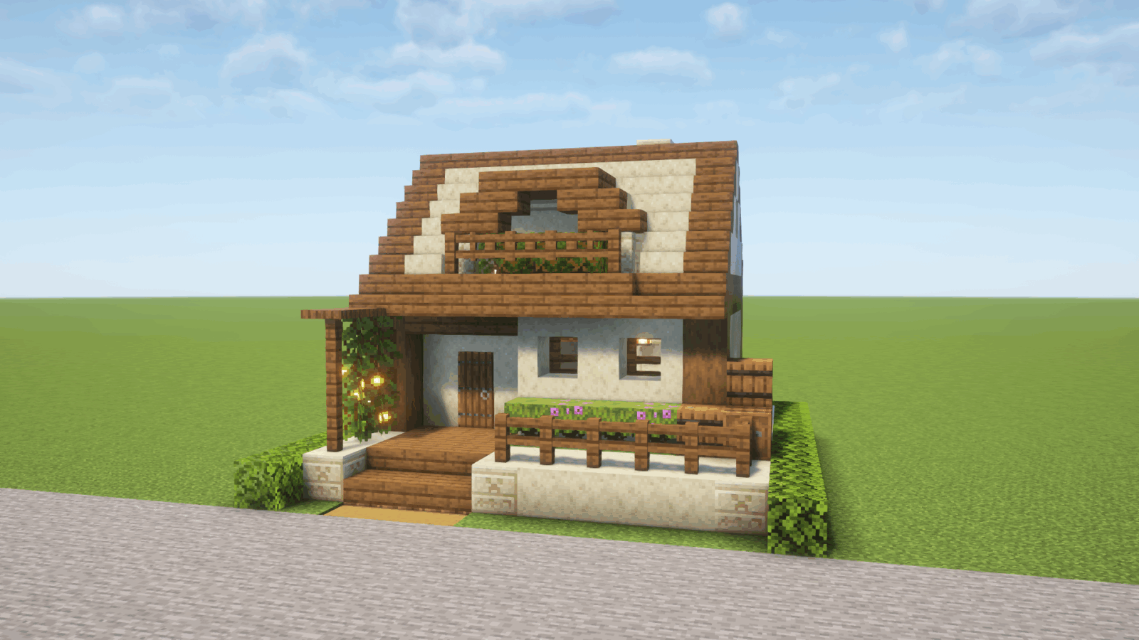 マイクラ建築：砂岩とトウヒのミニハウス。簡単10×10。No.230