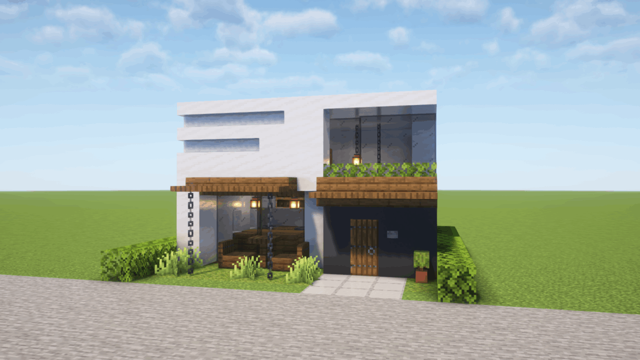 マイクラ建築：白黒のモダンな家。簡単10×10。