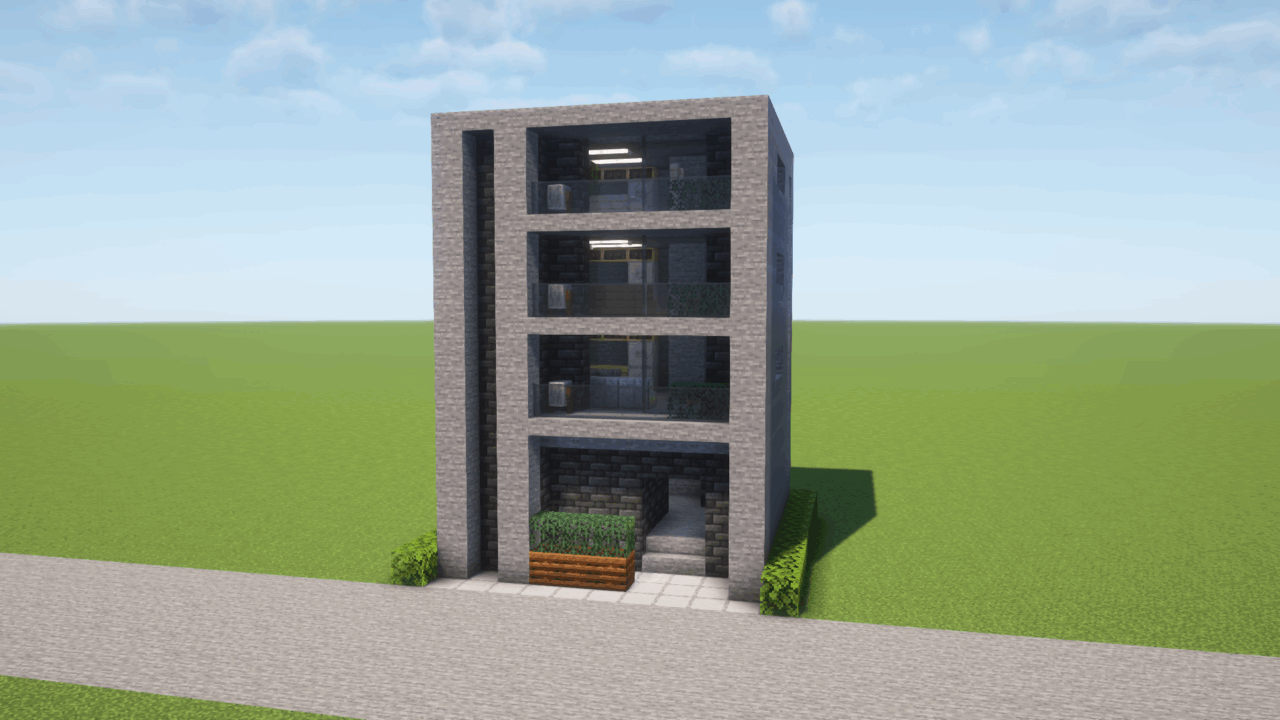 マイクラ建築:モダンな駐車場付き4階建てマンション。簡単10×10。