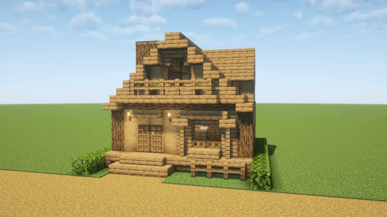 マイクラ建築:木で作るコンパクトなログハウス。簡単10×10。