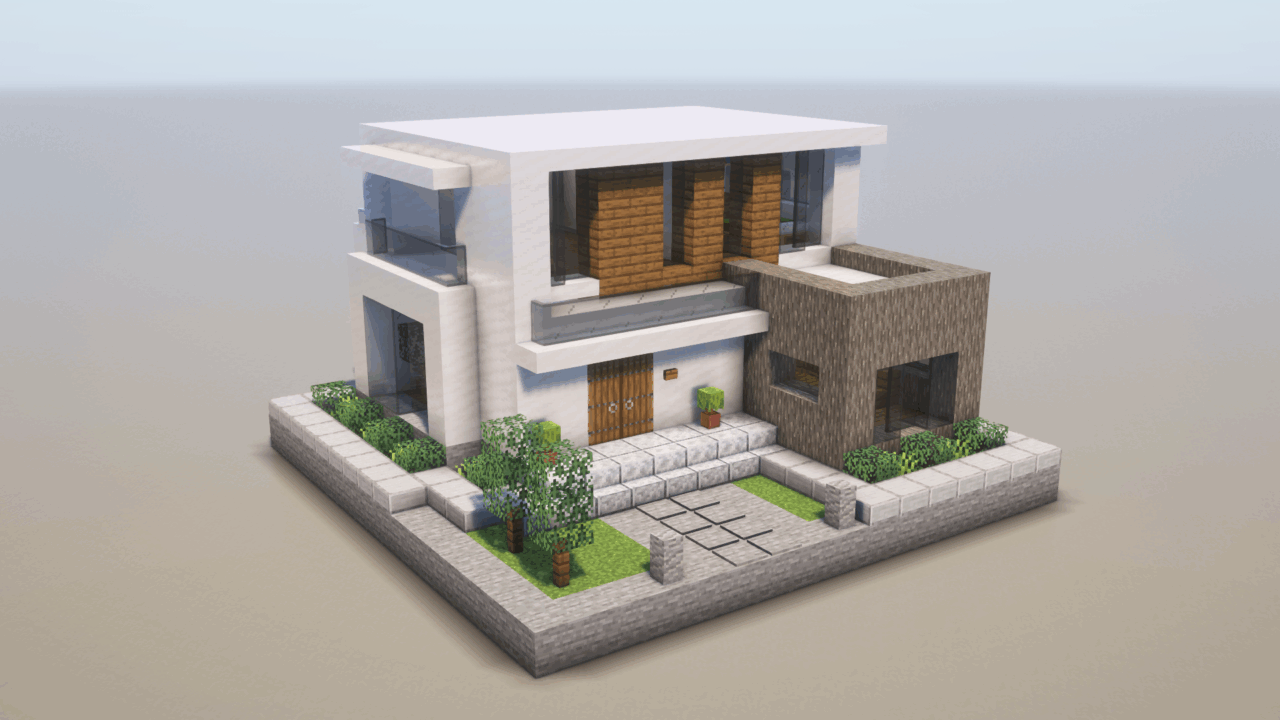 マイクラ建築：モダンな家。ツートンカラー。簡単16×16。