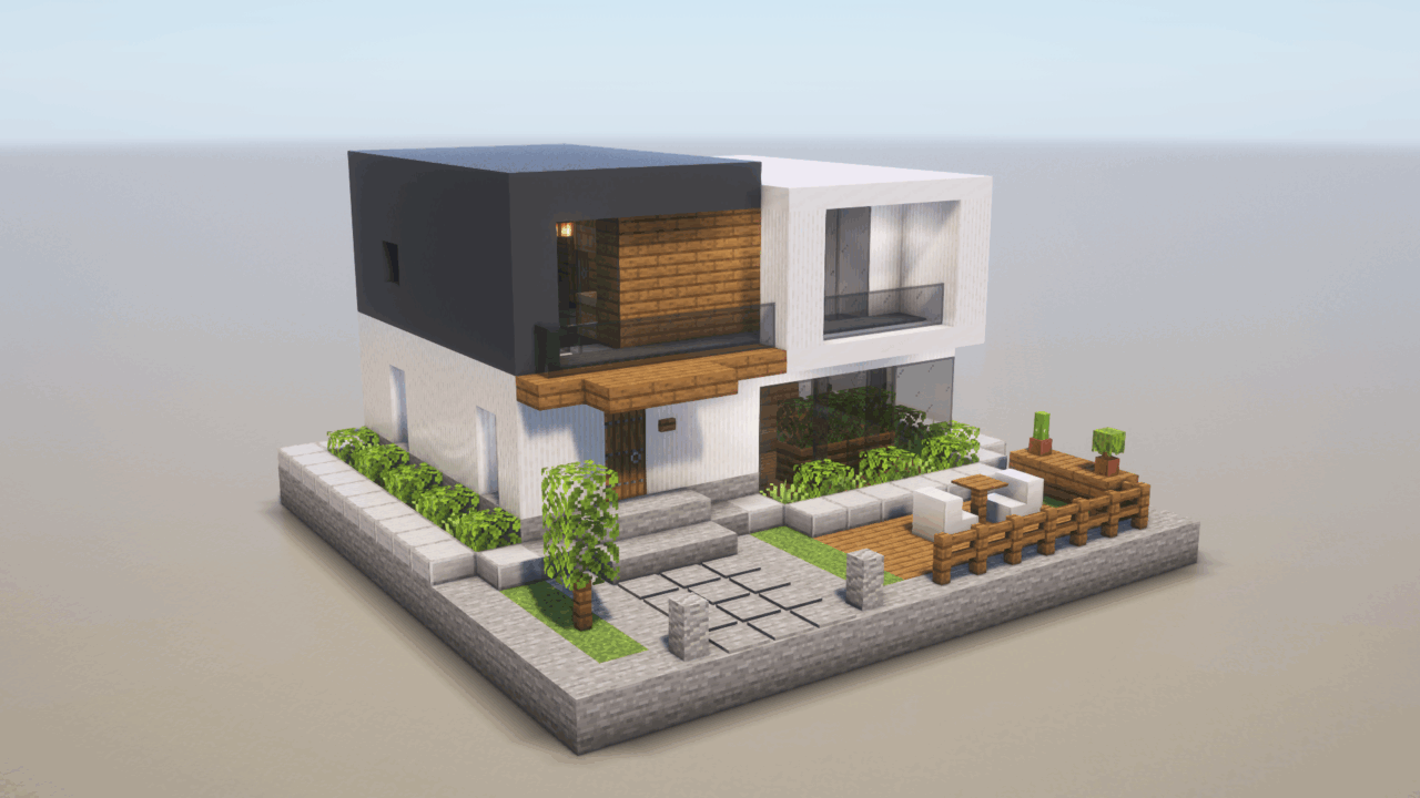 マイクラ建築：白黒モダンな家。簡単16×16。