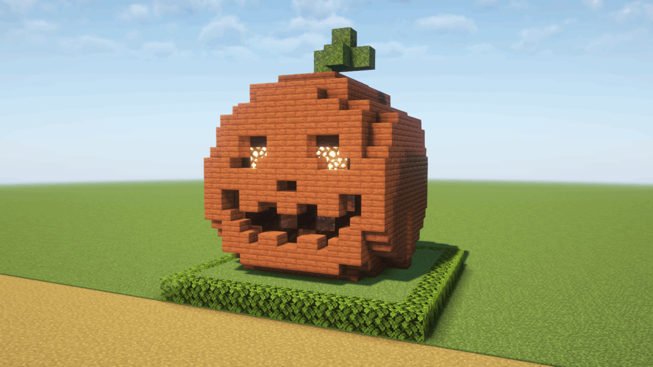 マイクラ建築：ハロウィンのカボチャの家。ジャックオーランタンハウス。簡単10×10。