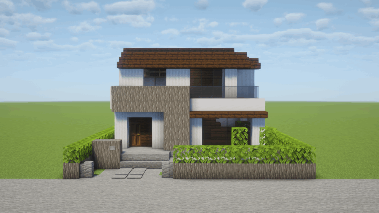 大き目ベランダの一軒家。正面から