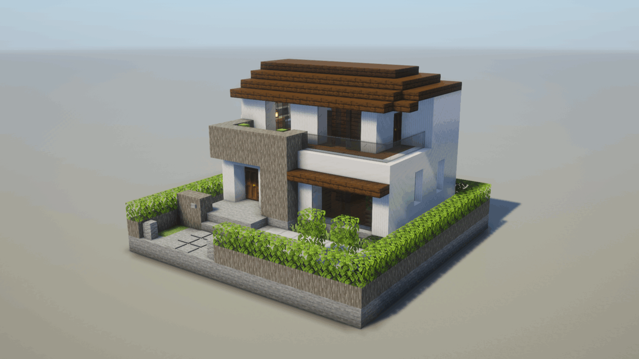 マイクラ建築：モダンな家。大き目ベランダの一軒家。簡単16×16。