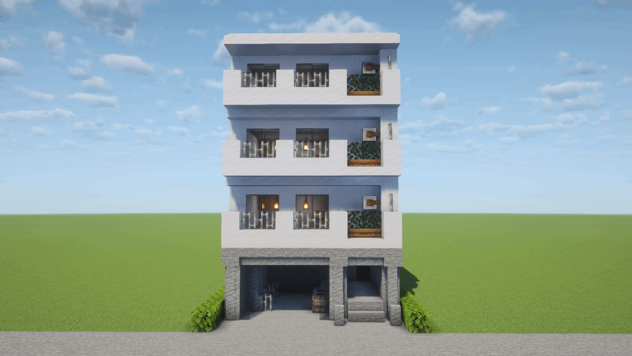 シンプルなアパート。正面から。