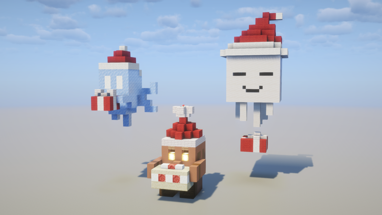 マイクラ建築：クリスマスのアレイ、ハッピーガスト、銅ゴーレム。