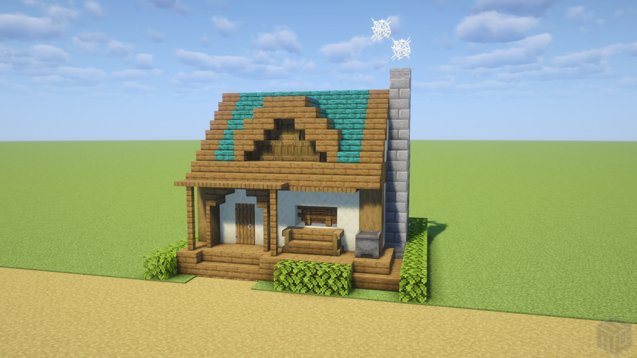 マイクラ建築：煙突のある洋風の家。簡単10×10。