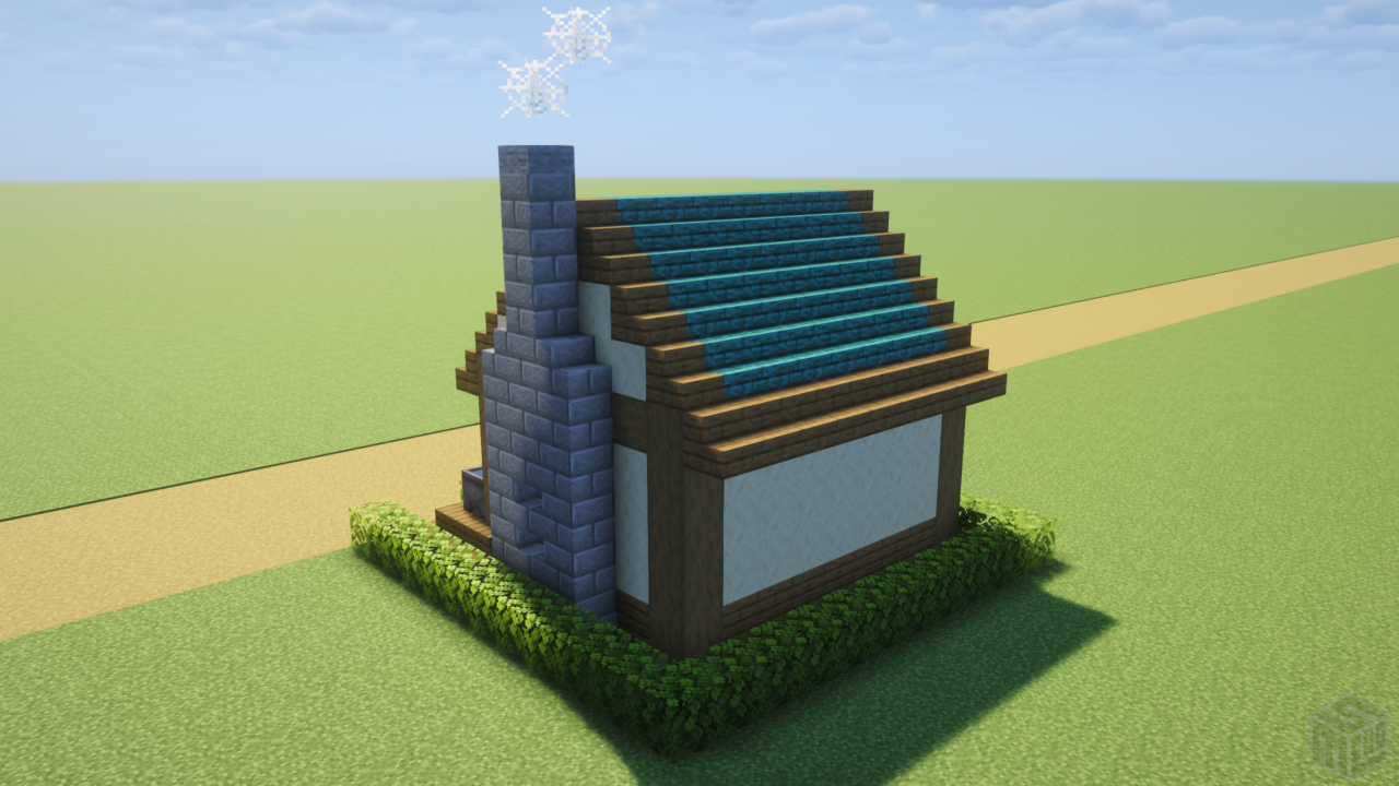 煙突のある洋風の家。背面から