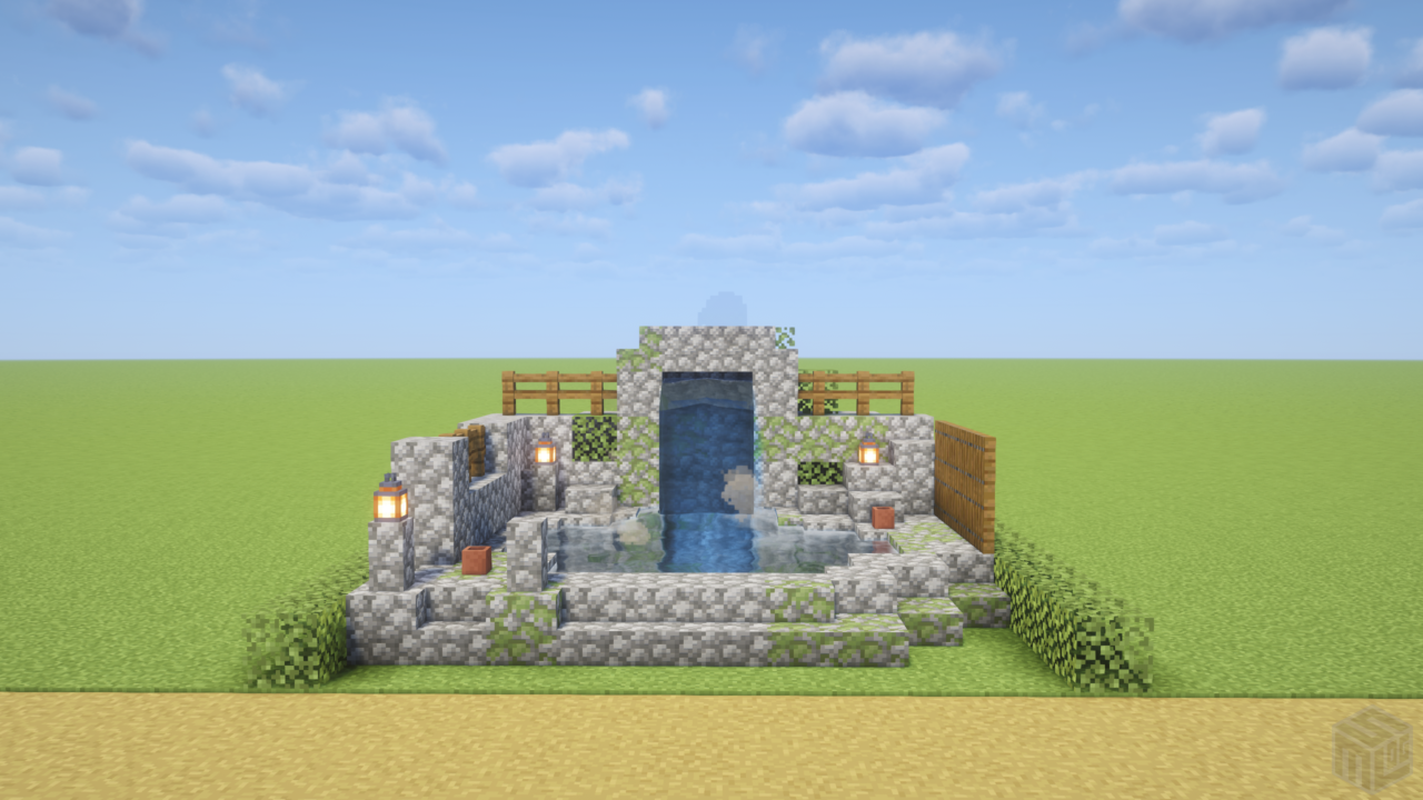 マイクラの温泉。岩の露天風呂。正面から