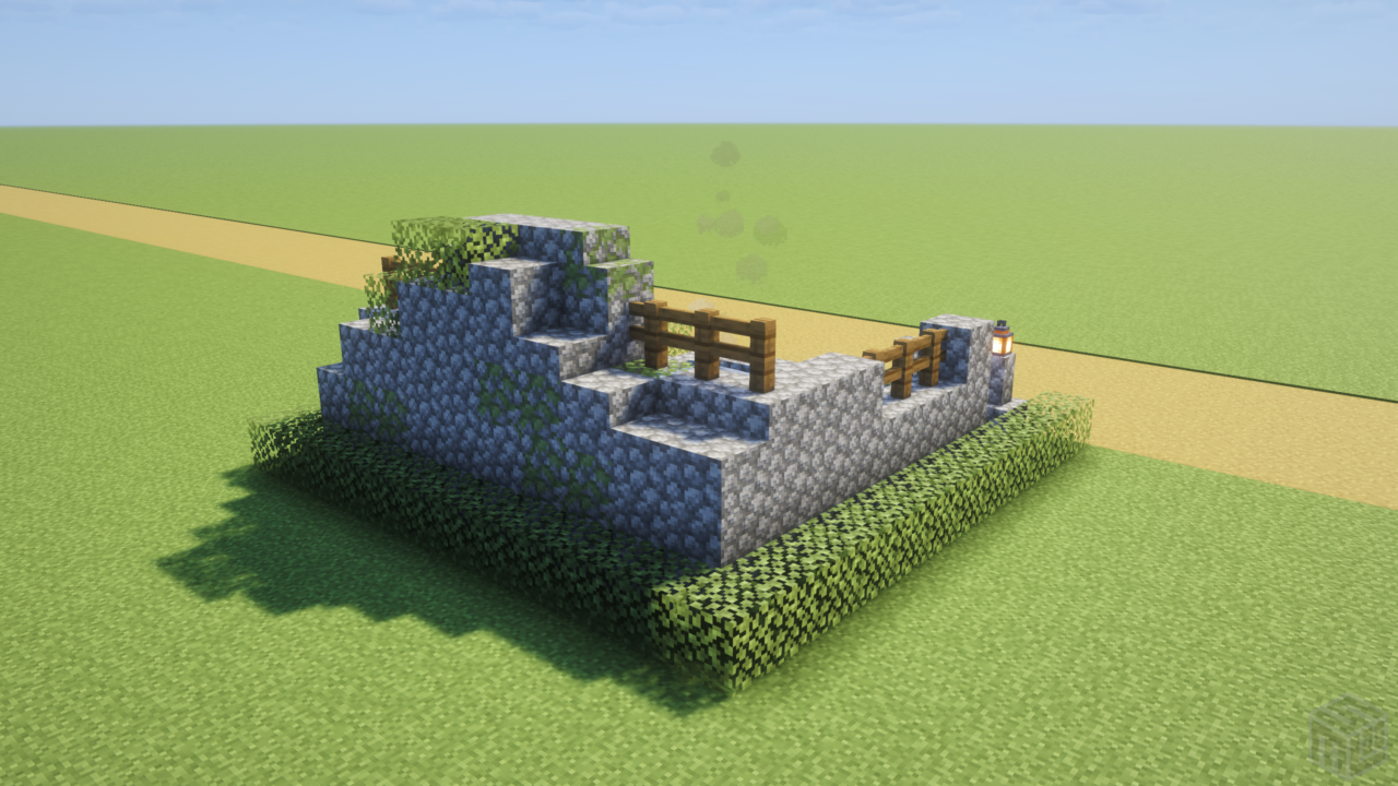 マイクラの温泉。岩の露天風呂。背面から