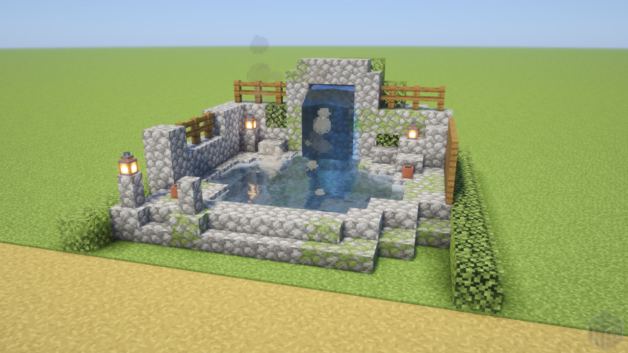 マイクラ和風建築：温泉。岩の露天風呂。簡単10×10。