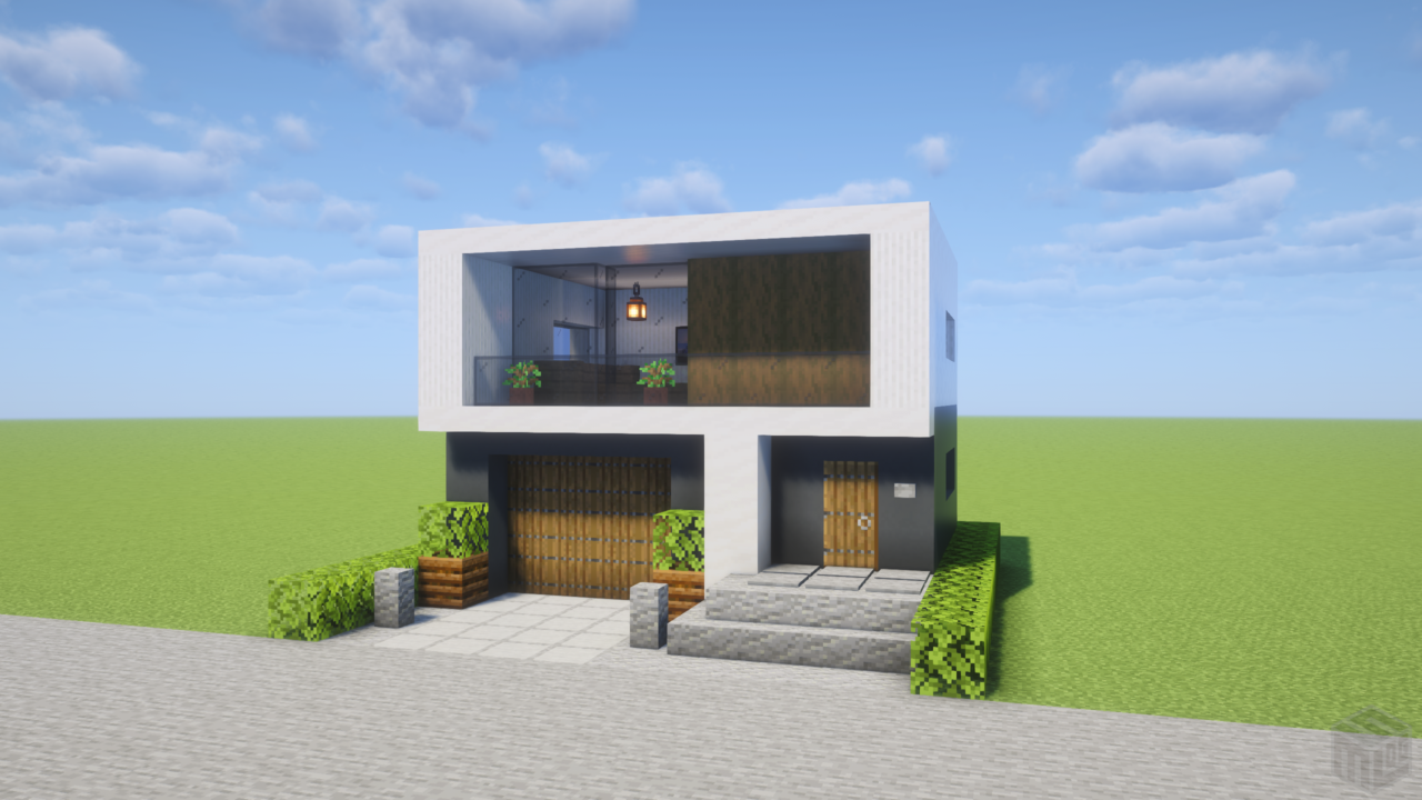 マイクラ建築：おしゃれな小さいモダンな家。ガレージ付き。簡単10×10。