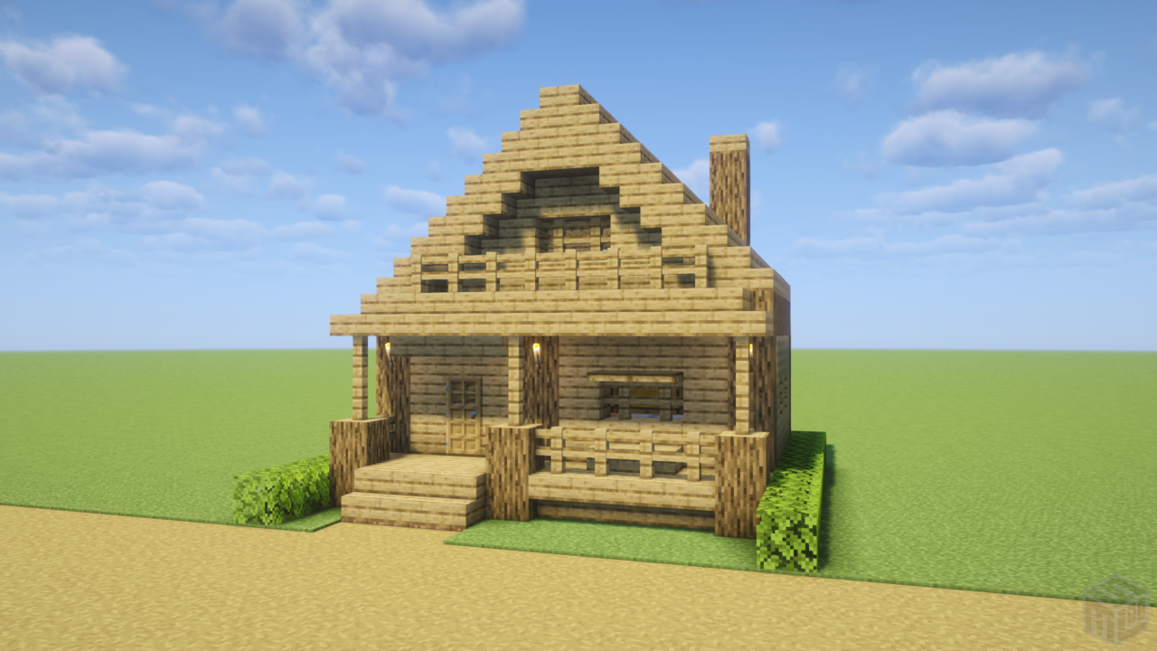 マイクラ建築：色々な木で作るログハウス。簡単10×10。