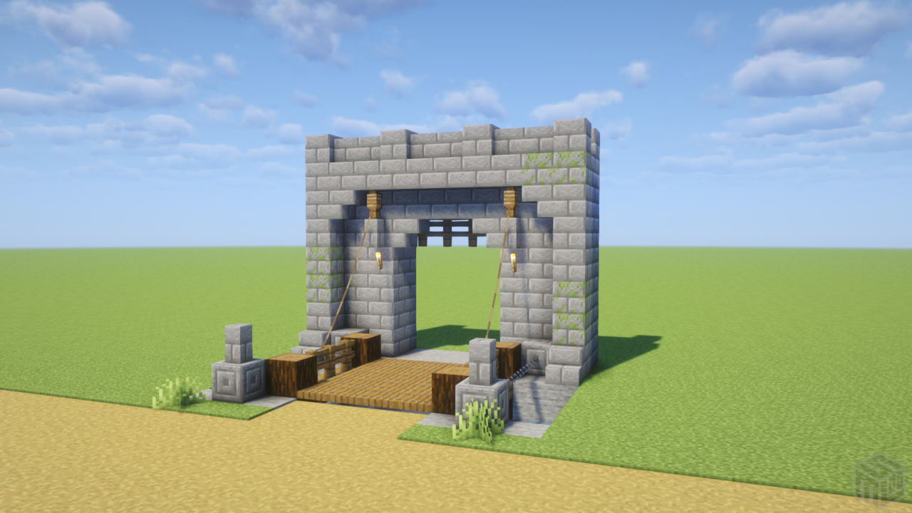 マイクラ建築：城門の跳ね橋。簡単10×10。No.257