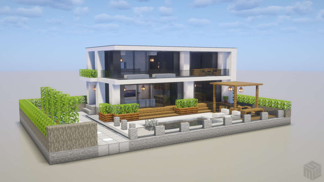 マイクラ建築：プール付きのモダンな豪邸