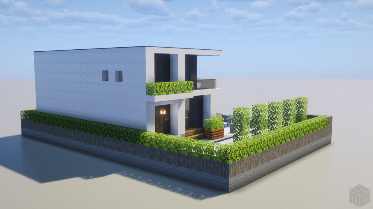 プール付きのモダンな豪邸。背面から